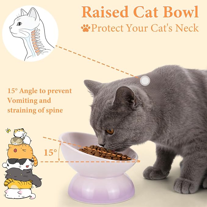 Elevated Cat Food Bowl 4 Pack 5 Oz Ceramic Raised Tilted Water Dishes, 15° Tilt Anti Vomiting, Protect Pets' Spines Bowls for Small Dog, Fat Faced Cat, Kitten - Image 3