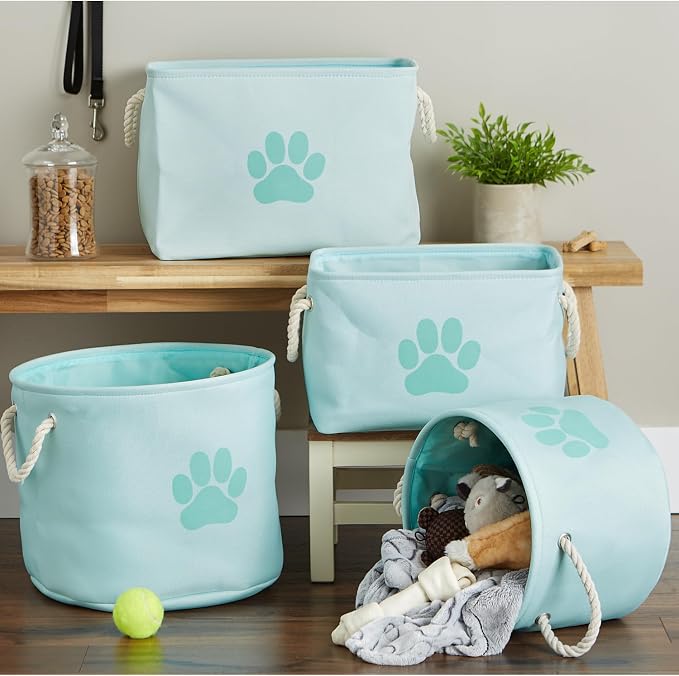 Bone Dry Pet Storage Collection Collapsible Bin, Small Round, Aqua - Image 5