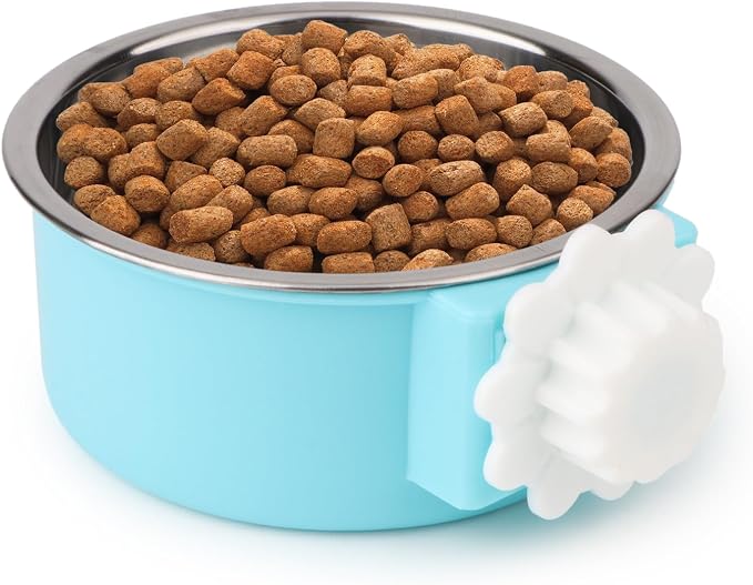 Hypeety Dog Crate Water Bowl No Spill Hanging Attachable Bowls for Kennel | Durable stainless steel, pet food dishes, with non-slip base, easy to clean, for small dogs/cats/rabbits/parrot, 1 pack, blue by Hypeety
