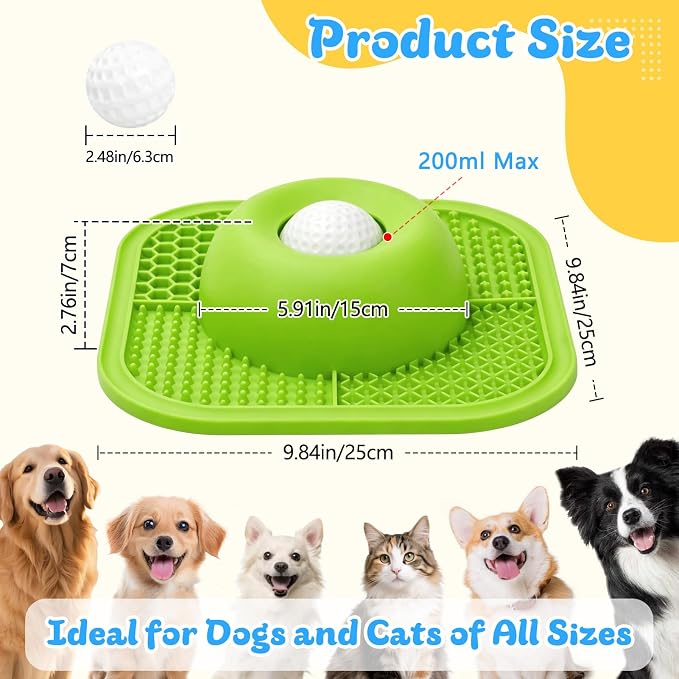 Slow Feeder Dog Bowls & Lick Mat for Liquid and Thick Treat, Anti-Slip Dog Lick Bowl with Interactive Rolling Ball, 5/6 Cup Pup Licking Toy for Large Medium Small Dogs and Cats Green - Image 7