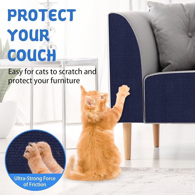 LSGCQ Cat Scratch Mat Self Adhesive Cat Scratch Furniture Protector | Self Adhesive Cat Scratching Mat Replacement for Cat Tree Post Couch Wall Furniture Protector (39.3" x 15.8", Dark Blue) - Image 4