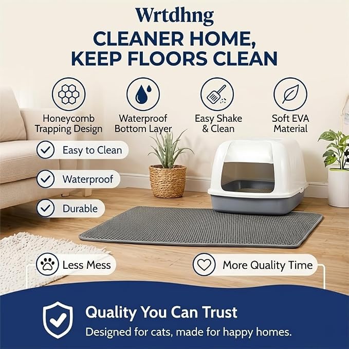 Cat Litter Mat, Honeycomb Litter Trapping Mat, 23.6"x17.7" Grey | Double Layer, Urine-Proof, Non-Slip, Durable, Easy to Clean, Paw-Friendly, Safe & Odorless, Fits Litter Boxes - Image 9