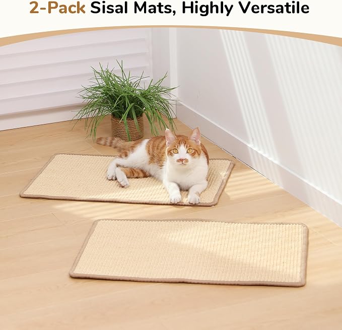 FUKUMARU 2 Packs Cat Scratching Mat, 23.6 x 15.7 Inch Cat Scratcher Pad | Natural Sisal Cat Scratch Mat for Indoor Cats, Horizontal Cat Wall Scratcher Floor Rug with Sticky Tapes, Furniture Protector - Image 9