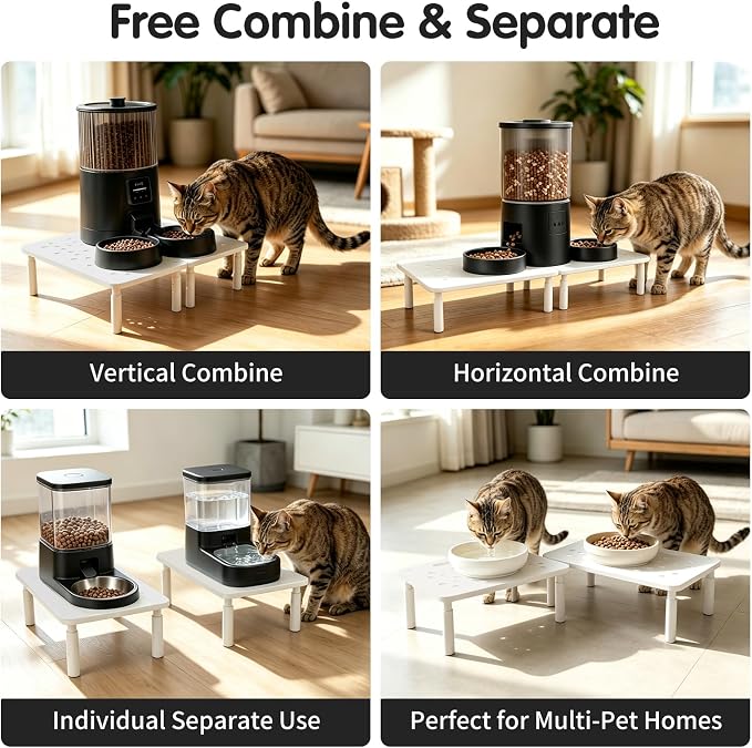 2 Pack Cat Food Stands, White Adjustable Stand for Cats & Dogs | Cat Feeder Stand, Pet Food Stand, 3 Adjustable Heights, 14.5 x 9 in Metal Stand, For Feeders & Waterers, Non-Slip Feet - Image 3