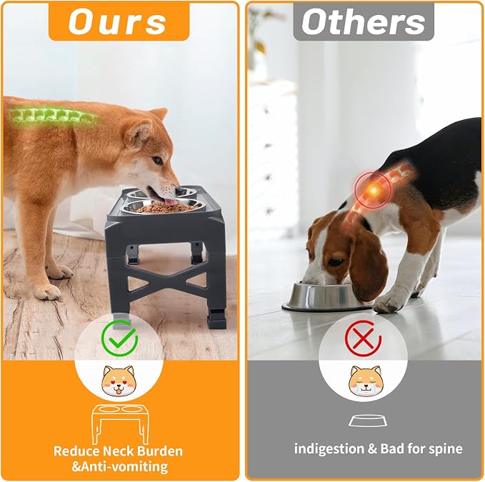 Hubulk Elevated Dog Bowls with 2 Stainless Steel Dog Food & Water Raised Bowls with No Spill Edge Non-Slip Stand Adjusts to 3 Heights(2.75", 6.0", 7.5") for Small Medium Dogs and Pet - Image 3