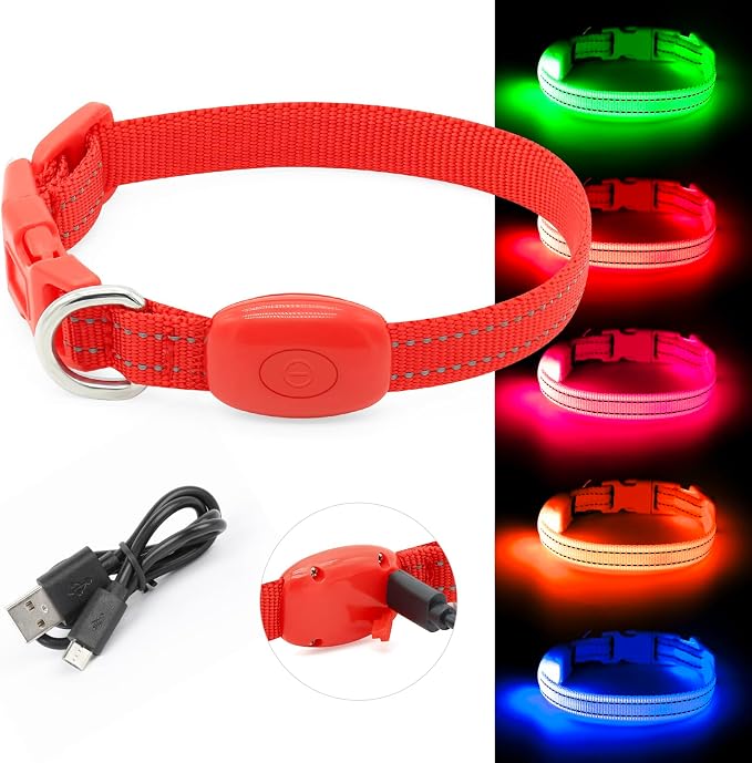 LED Dog Collar - Rechargeable Light Up Dog Collar for Small Dogs& Cats, Reflective Adjustable Puppy Collar Safety Dog Lights for Night Walking (Red, XS) - Image 4