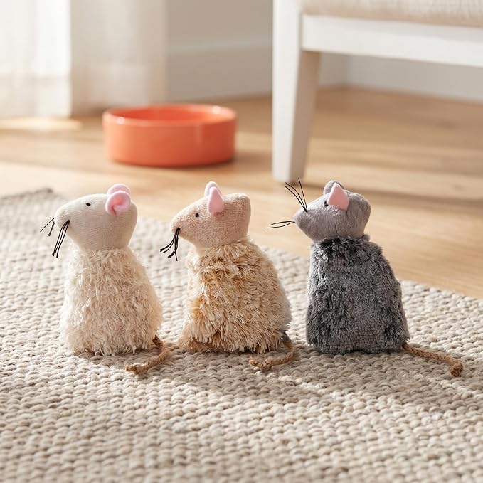 Ipetboom Refillable Catnip Toys for Cats - 3 Pack Interactive Cat Chew Toys for Indoor with Natural Long Fur and Jute Tail, Durable Plush Mouse Pet Fun Tool for Hunting and Boredom Relief - Image 3