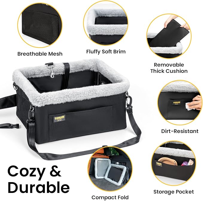 Conlun 2-Pack Dog Car Seat | Steel Frame Anti-Collapse | Small Pet | Black | Heavy-duty Oxford | Rigid Skeleton Stops Wobbling | Leash Prevents Escapes | Elevated Pet Booster for Calm Car Trips - Image 5
