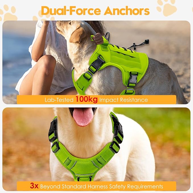 Heavy-Duty Tactical Dog Harness for Large Dogs, No Pull Adjustable Reflective Pet Vest with Molle System, K9 Military-Grade Control for Service Training, Outdoor & 10+ Breeds, Wild Lime, X-Large - Image 4