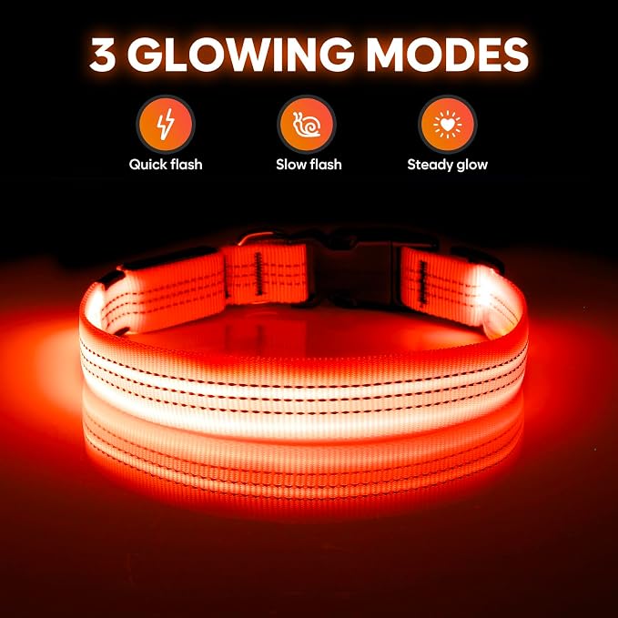 Illumifun USB Rechargeable LED Dog Collar, Light Up Dog Collar for Small Dogs, Reflective Adjustable Safety Dog Collar Lights for Night Walking (OrangeⅢ, Small) - Image 2