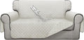 ISSUNTEX Double Protection 100% Waterproof Loveseat Sofa Covers for Living Room, Couch Covers for 2 Cushion Couch Sofa, Reversible Furniture Protector Sofa Cover for Dogs (Loveseat, Ivory/Ivory) by ISSUNTEX