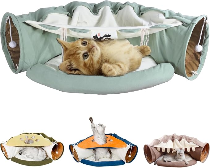 LEFTSTARER 2-in-1 Collapsible Cat Tunnel for Indoor Bed and Hideout - Pet Dog Rabbit Bunny Ferret Tunnel Tubes Toys with Removable Washable Mat, Tower Wheel Stuff by Unknown