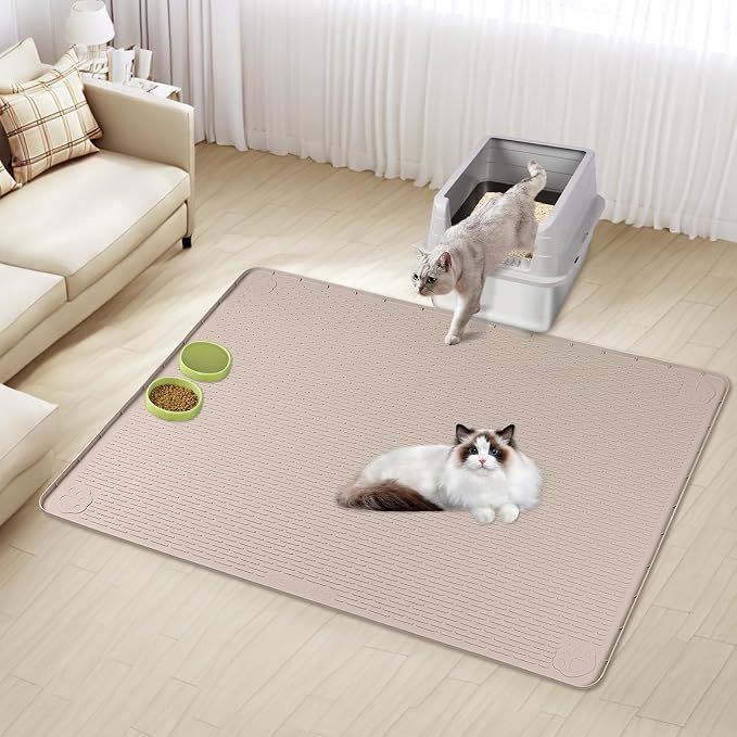 Silicone Cat Litter Mat for Litter Box 57”x40” Large Cat Mat, Khaki | Waterproof, Non-Slip, Leak-Proof Rug Mat with Lip, Easy to Clean, Extra Large Litter Catcher Mat for Floor - Image 7