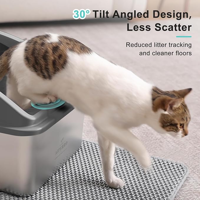 AIPERRO Stainless Steel Litter Box | XXL Deepened 8" Design Metal Cat Box | High Sided with Lid for Big Cats | Anti-Urine Leakage | Non-Stick Bottom & Easy to Clean | Includes Litter Mat & Metal Scoop - Image 4