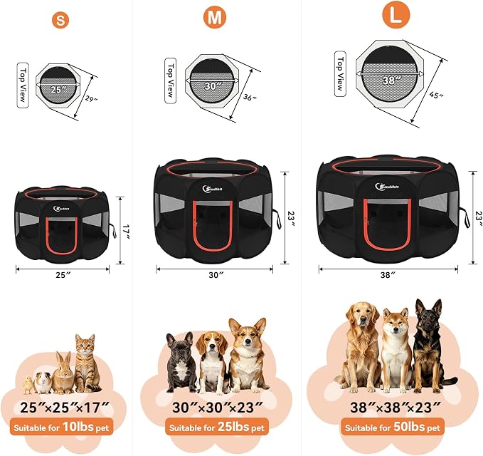 Siedihit Dog Playpen, Large Puppy Pet Playpen, Dog Crate Tent Cage Indoor | Outdoor, Portable Pop Up Dogs Kennel Playpen with Carrying Case for Dogs/Cats/Rabbits, Black - Image 2