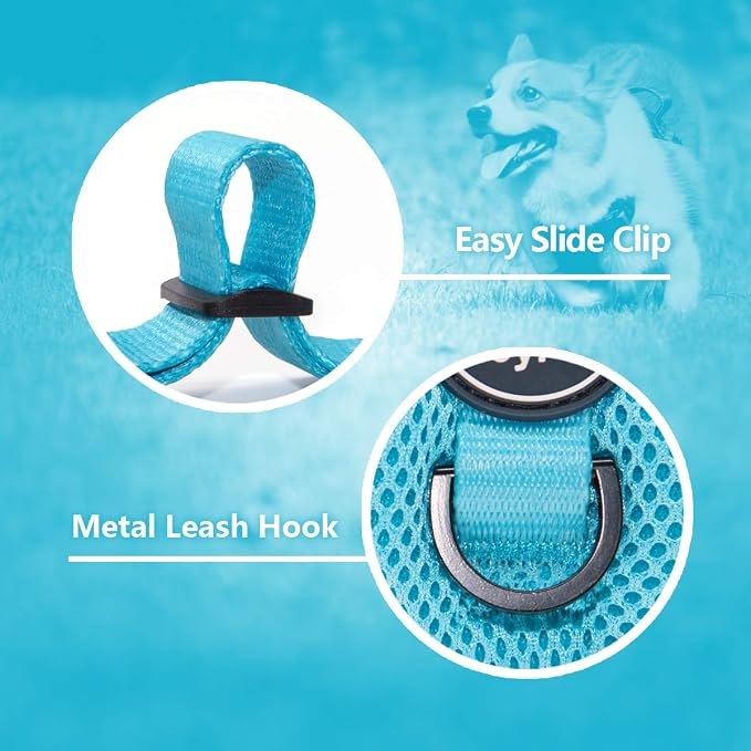 PoyPet Mesh Dog Harness, Reflective Breathable Puppy Vest for Small Dogs | Lightweight, Soft Air Mesh, Back D-ring, Adjustable, Comfortable, Double Padded, No Choke, for Daily Walking, S, Light Blue - Image 3