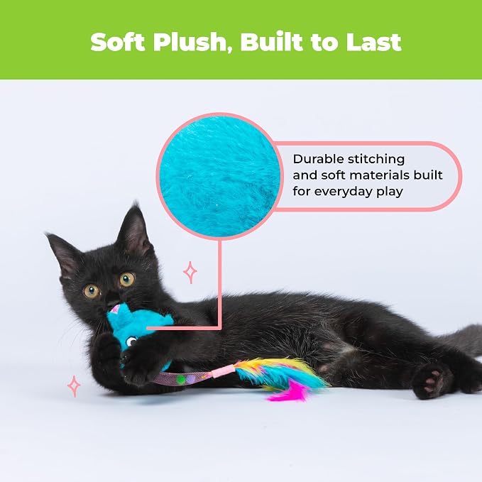 Catify Interactive Cat Toy - Squeaking Mice Set, Blue & Fuchsia | Catnip Infused, Tap to Activate Squeaks, Soft, For Indoor Kittens & Cats, Independent Play, Attaches to Wand, Pack of 2 - Image 5