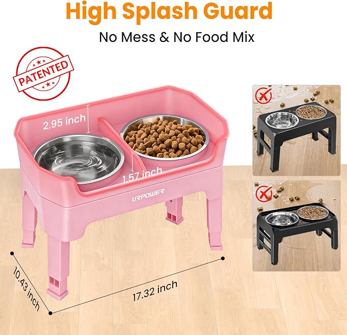 URPOWER Elevated Dog Bowls, 3-in-1 Double Deck Raised Dog Bowl Stand | 4 Height Adjustable Raised Stand with 2 Stainless Steel Food Bowls & Licking Plate for Small, Medium & Large Dogs - Image 2