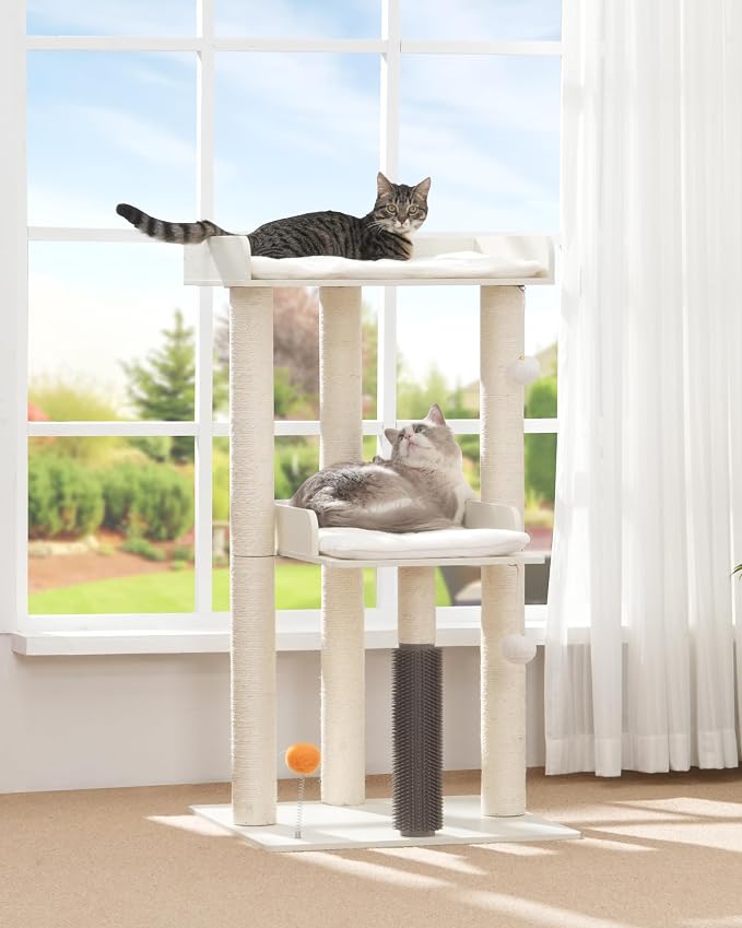 43.7" Cat Tree, Modern Cat Tree Tower, Cat Tower for Indoor Cats Large Adult, Cat Condo with Scratching Post, Large Perch and Removable Pads, White - Image 4