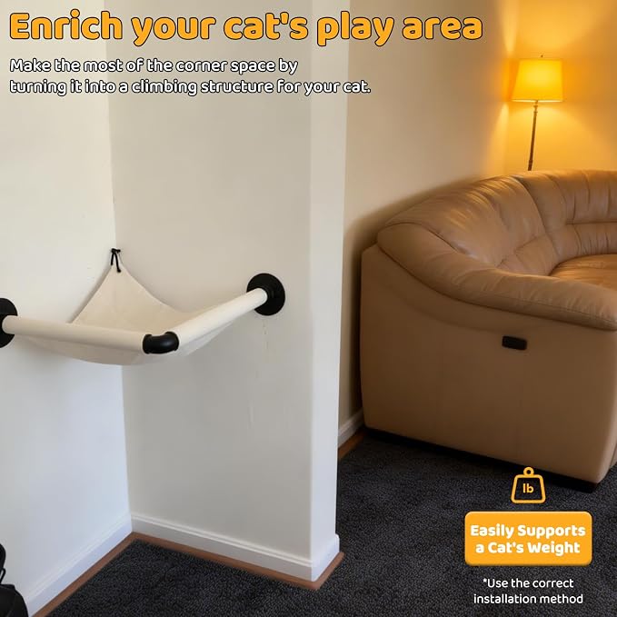 Wall Corner Cat Hammock Wall Mounted, 14.96 x 14.96 in | Wall Furniture Designed Specifically for Corners, Wall Mounted Shelves Cat Beds for Sleeping, Playing, Climbing & Resting - Image 5