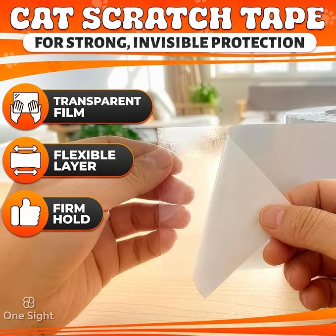 One Sight Single Sided Anti Scratch Cat Tape for Furniture, Clear PVC | Cat Scratch Furniture Protector for Couch, Carpet & Door Protection, Residue-Free, Easy Application, 4 In x 30 Yards - Image 8