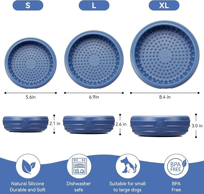 Dog Lick Bowl, Animire Freeze Lick Mat for Dogs, Non-Slip Slow Feeder Licking Bowl Enrichment Treat for Distraction Anxiety Relief, Food Grade Silicone, Dishwasher Safe(Dark Blue,L) - Image 6