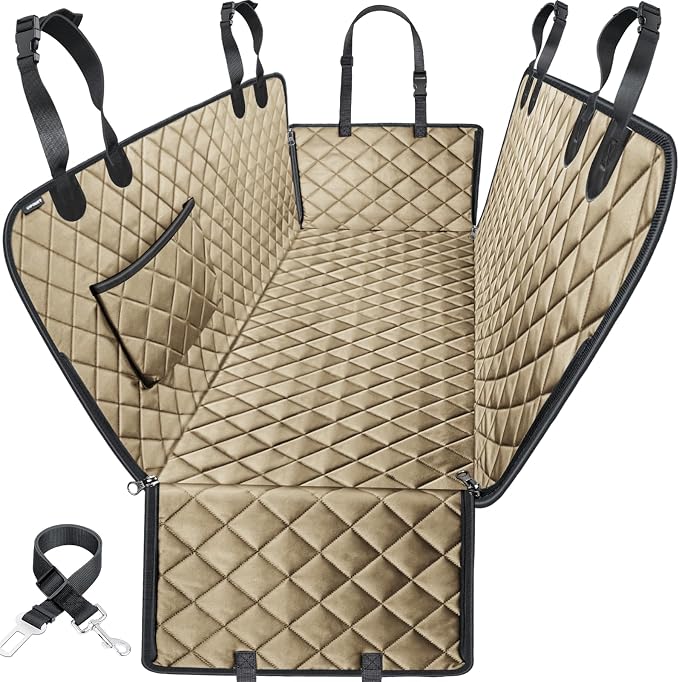 URPOWER Dog Car Seat Cover for Back Seat, Waterproof Hammock for Car & SUV | 600D Oxford, Side Flaps with Zippers, Scratch Resistant, Non-Slip, Easy Install, Machine Washable, Dog Seat Belt Included by URPOWER