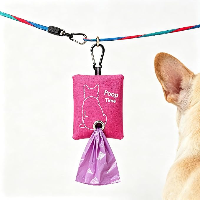 Rose Pink Doggy Poop Bag Holder Poop Bag Carrier (Rose pink) | Carabiner Clip, Easy Bag Dispensing, Leash Attachable, Funny Design - Image 4