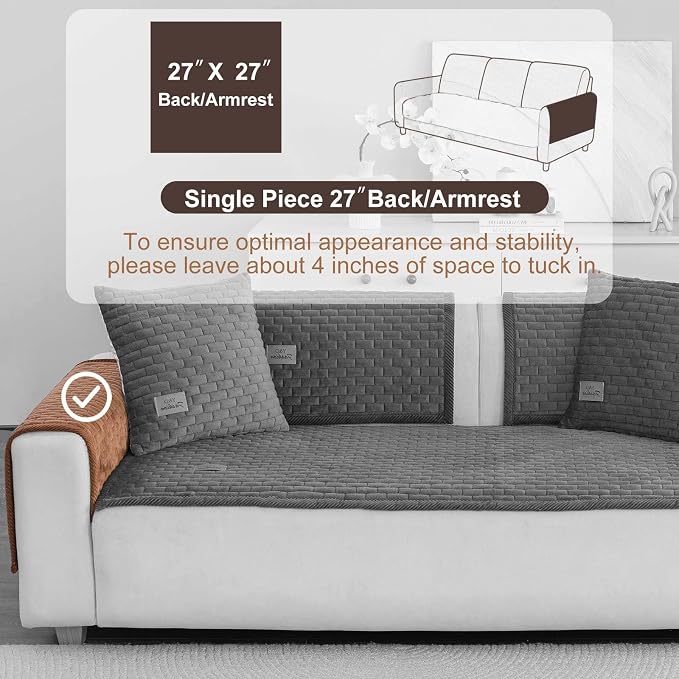 Washable Velvet Dog Couch Cover, Plush Pet Sofa Furniture Protector for 2-3 Cushion Couch, Non-Slip Washable Cover for Dogs(1PC/27.6"x27.6",Brown) - Image 2