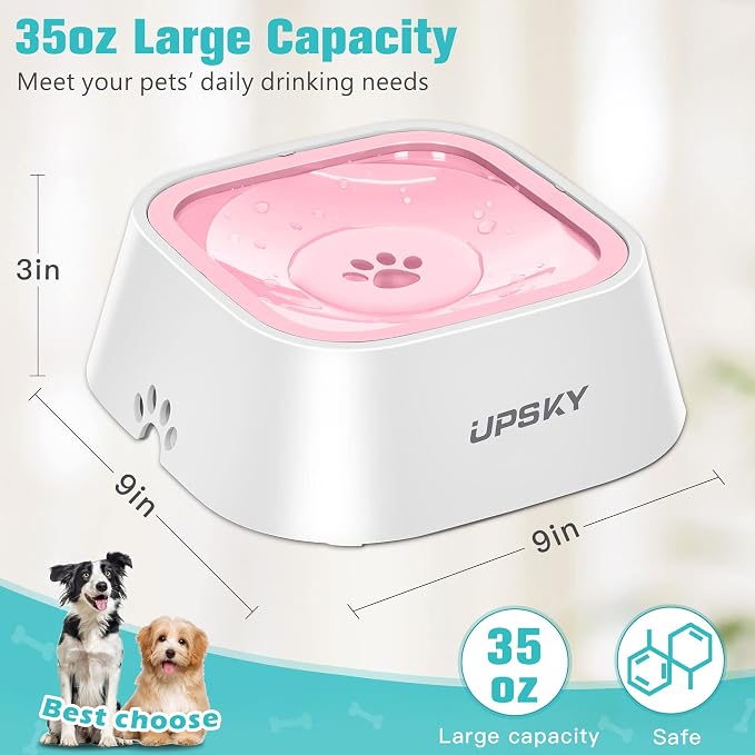 UPSKY 35oz No-Spill Pet Water Bowl, Slow Water Feeder for Dogs and Cats | Splash-Proof Bowls, Slow Drinking Pet Dish, Easy-Clean Dishwasher Safe, Portable For Travel - Image 3