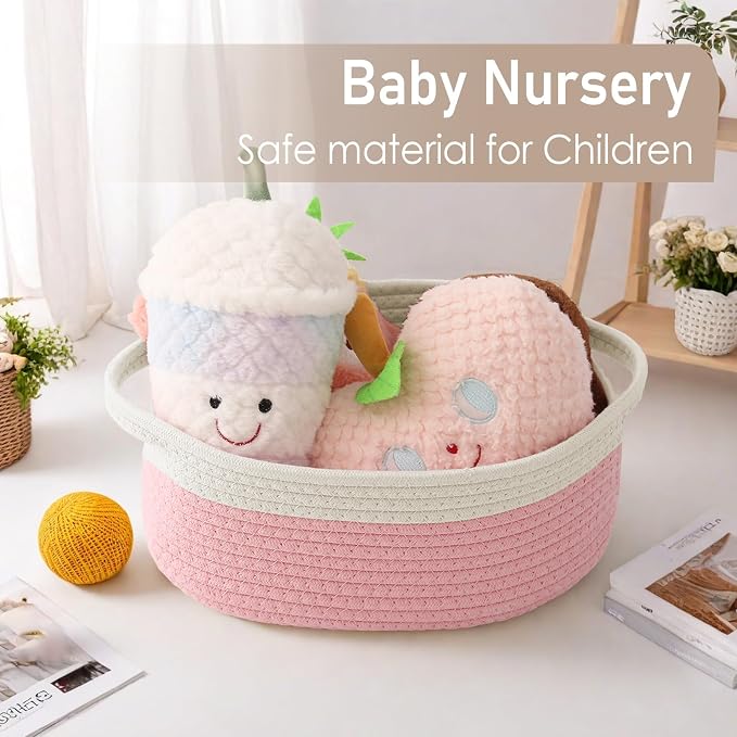 JMvicyroam Small Woven Basket, Empty Gift Basket, White&Pink/3 Pack | Small Gift Basket, Cotton Rope, 12 x 8 x 71 in, Handles, Includes Ribbon and Bag, Birthday Gift Basket - Image 6