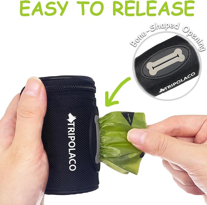 Dog Poop Bag Holder for Leash, Easy Release Doggie Poop Bag Dispenser, Fits Most Standard Poo Bags, Soft Fabric Dog Waste Bag Holder with Carabiner Clip, Compatible with All Leashes, Black - Image 3