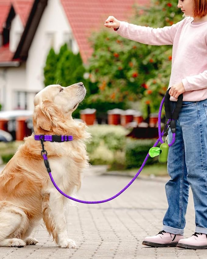 Dynmeow Reflective Dog Collar and Leash Set for Large Dogs, Purple | Soft Neoprene Padded, 6FT Climbing Rope, Ideal for Daily Outdoor Walking or Indoor Wearing, Night Visible for Safety - Image 4