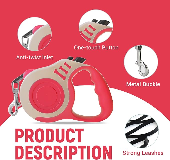Retractable Dog Leash Automatic Telescopic Tractor Dog Tape | Pet Tape 10/16 FT Durable and Convenient, with Folding Bowl, Dispenser, Rubbish Bags, Suitable for Small and Medium Dogs - Image 5