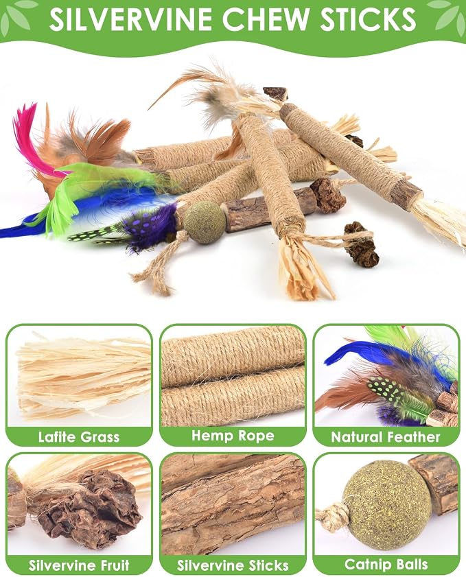 TINDTOP Silvervine Chew Sticks for Cats, 12 Pack Natural Catnip Chew Toys | for Kittens Teeth Cleaning, Matatabi Dental Care, Increase Appetite, Calm Cat Anxiety and Stress, Cat Dental Toy - Image 3