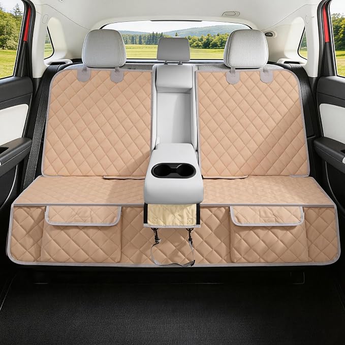 Bark Lover Dog Car Seat Cover for Back Seat,Armrest Compatible, Waterproof Backseat Protector, Nonslip Rear Seat Cover for Dogs & Kids, Universal Size Fits Cars Trucks SUVs (Beige) by BarkLover