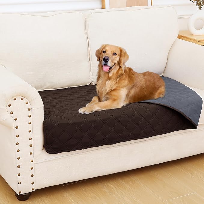 Smiry Waterproof Reversible Pet Couch Covers for Dogs | Pet Friendly, Soft Fabric, Washable Sofa Furniture Protector for Dogs Cat Kids, Checkered (30"x53", Chocolate/Dark Grey) by Smiry