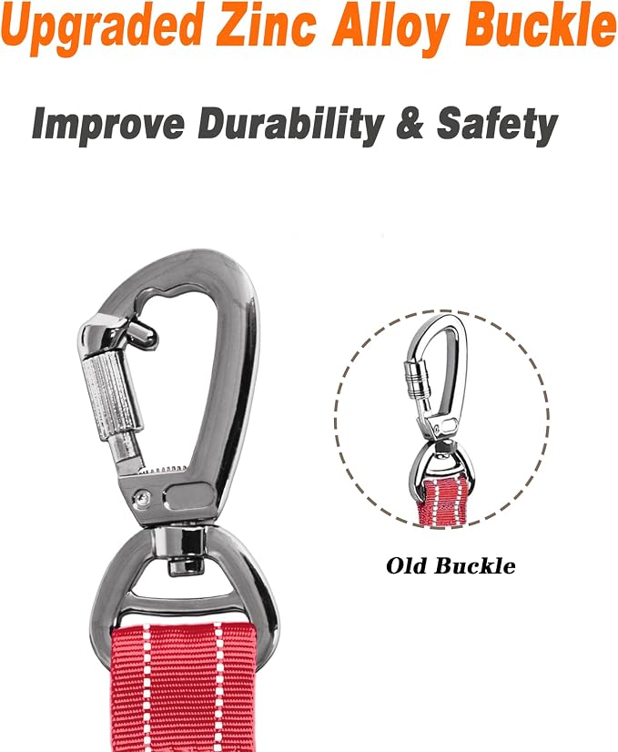 AUBELL Tactical Dog Leash Heavy Duty,4-6ft No Pull Bungee Leash,Red | Reflective Dog Leash for Medium Large Dogs with Comfortable Padded Double Handle,Car Seat Belt,360 Degree Rotating Carabiner - Image 2