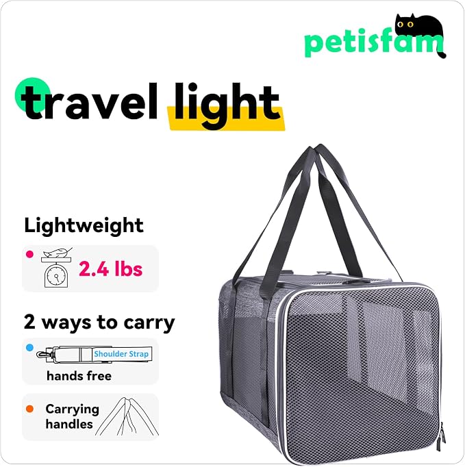 Soft Pet Carrier Bag for Cats and Puppy Under 20 lbs. Sturdy, Safe, Comfortable and Lightweight | 5+ Years & Still Perfect. Top Opening, Quik-in. Zip-to-Lock. Anti-Collapse - Image 8