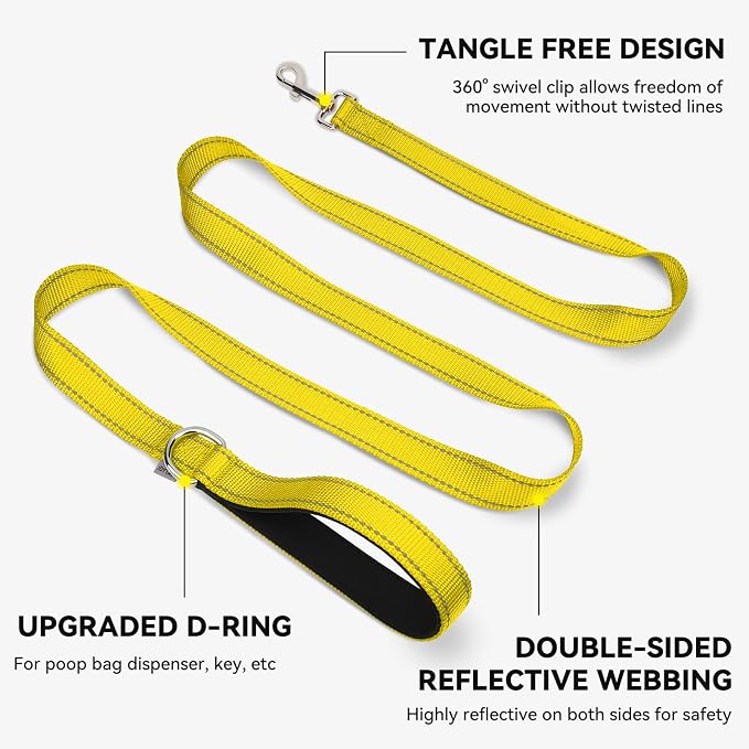 Joytale Reflective Dog Leash for Small Dogs, 5 FT x 3/4", Yellow | Heavy Duty Nylon Webbing, Padded Handle for Comfort, Visible at Night, for Walking & Training - Image 5