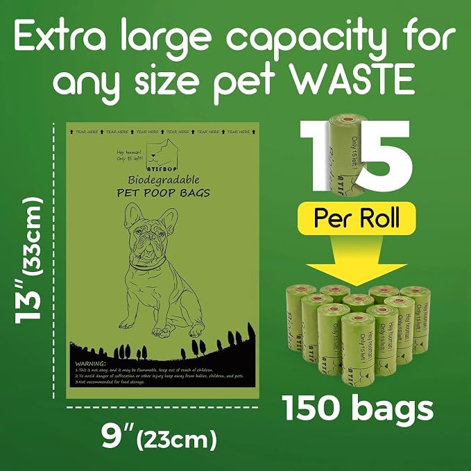 ATIFBOP Biodegradable Dog Poop Bags 150 Count 10 Rolls with Dispenser, Thicken and Leak Proof Poop Bag Holders for Leashes(Scented) - Image 2