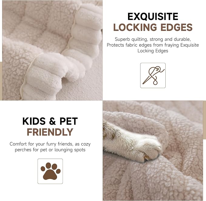 OTOB Sofa Covers for 3 Cushion Couch Washable, All Seasons Fuzzy Non Slip Kids & Pet Friendly Dog Bed Mats Couch Cover, Soft Plush Sofa Slipcovers Furniture Protector (Beige, 27.6" x 70.9'') - Image 4