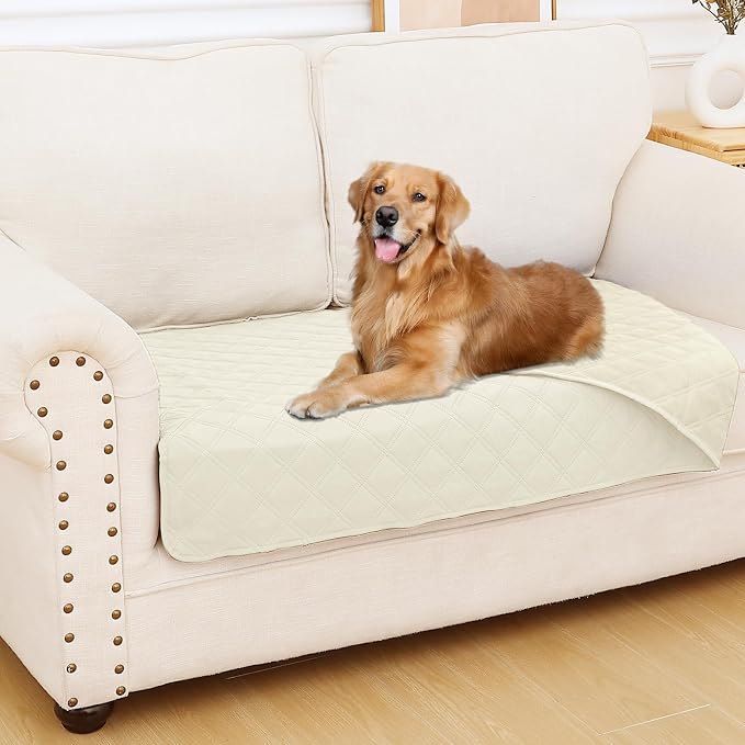 Smiry Waterproof Reversible Pet Couch Covers for Dogs | Pet Friendly, Soft Fabric, Washable Sofa Furniture Protector for Dogs Cat Kids, Checkered (30"x53", Beige/Beige) by Smiry