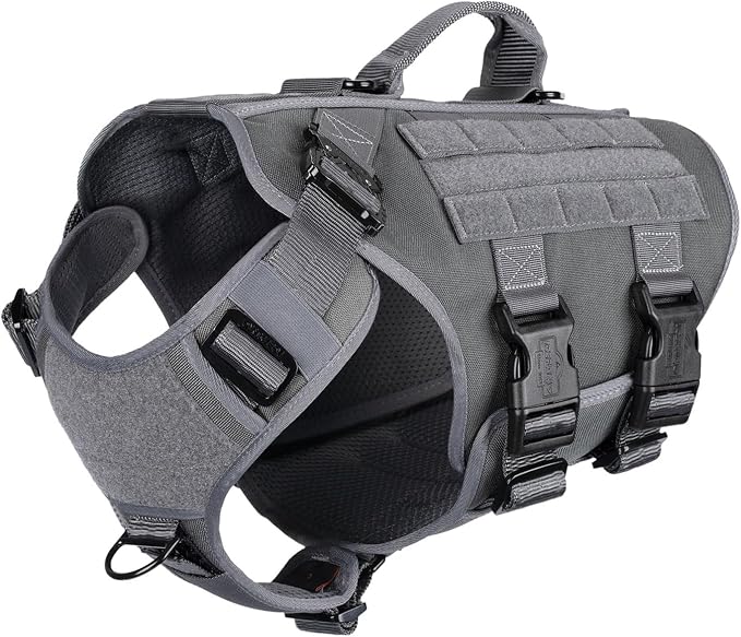 ICEFANG No Pull Tactical Dog Harness for Large Dogs,Adjustable Dog Vest | Control Handle,MOLLE Panel,Front Hook,3 Leash Clips,Soft Padded,for walking training,Grey,Large by ICEFANGDIRECT