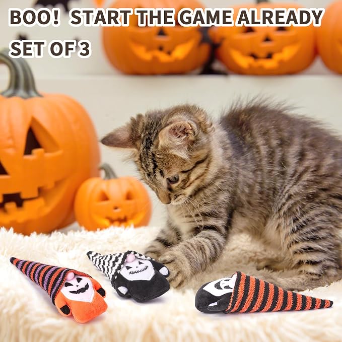Retro Shaw Cat Toys for Indoor Cats Kittens, Crinkle Catnip Gnome, 3 Pack | Halloween Goth Plush Toys, Soft and Durable, Safe Teeth Cleaning, Interactive Fun, 6.7 Inches - Image 6
