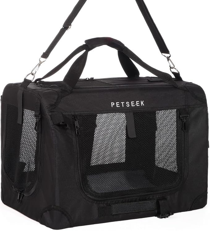 Large Cat Carrier, Portable Soft Sided Road Car Carrier, for Small Dog or Big Cats, 20"x13"x13" Outside Folding Comfortable Design, Black by Petseek