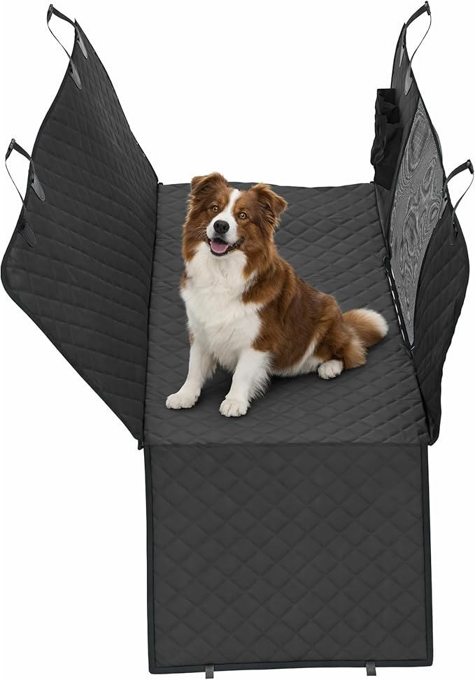 Dog Car Seat Cover for Back Seat, Waterproof, Scratchproof, Nonslip, Dog Hammock for Car, Safety Harness Included, Seat Covers for Pet Dogs, Truck & SUV Size (Black) by Platinum+Shield