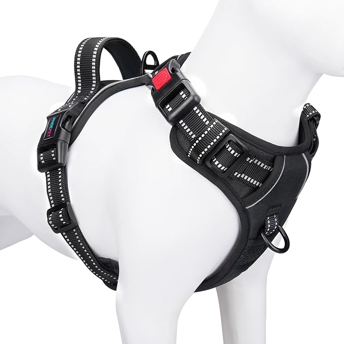 No Pull Dog Harnesses for Small Dogs Reflective Adjustable | Front Clip Vest with Handle 2 Metal Rings 3 Buckles [Easy to Put on & Take off] (S, Black) by PHOEPET