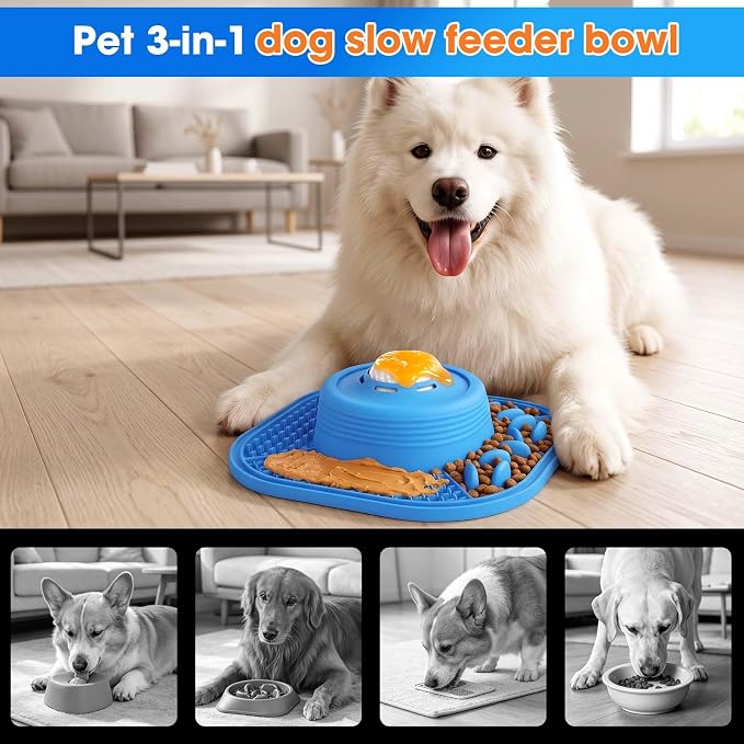 3-in-1 Dog Slow Feeder Bowl, 10in Large Non-Slip Slow Feed Dog Bowl with Removable Design, Food-Grade Silicone Puzzle Slow Feeder for Dogs & Cats, Helps Prevent Bloating and Indigestion（10 Inch） - Image 2