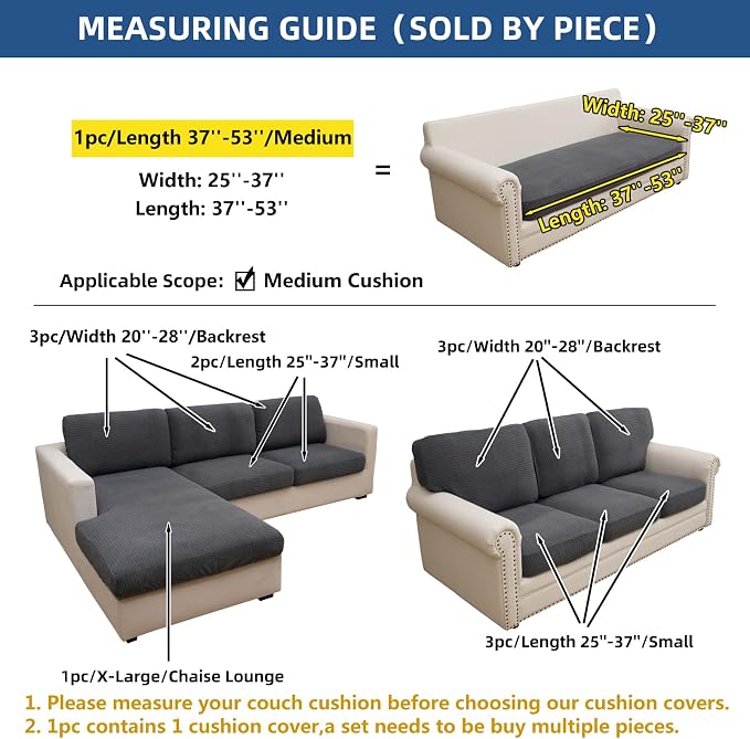 Eismodra Couch Cushion Covers Magic Stretch Sofa Slipcover for 3 Cushion Couch Dogs Pet L Shape 2 Seat Replacement Furniture Protector,Dark Gray Length 37-53 inches(Only 1 Piece) - Image 5